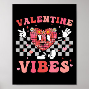 Póster Groovy Checkered Valentine Vibes Día de San Valent