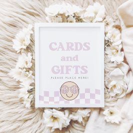 Póster Groovy Chica Checkered Happy Face | Tarjetas + Reg