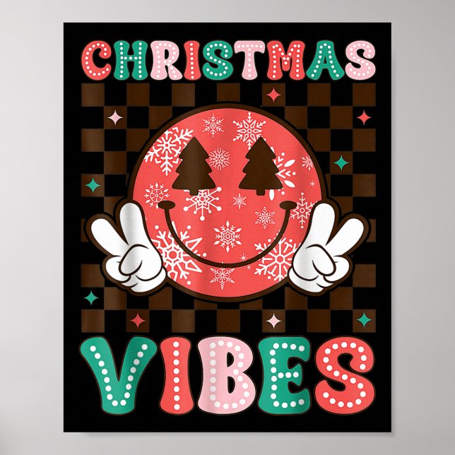 Póster Groovy Christmas Vibes Happy Smile Face Xmas Holid (Frente)