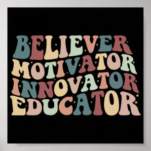 Póster Groovy Cita a Believer Motivator Innovator Educato
