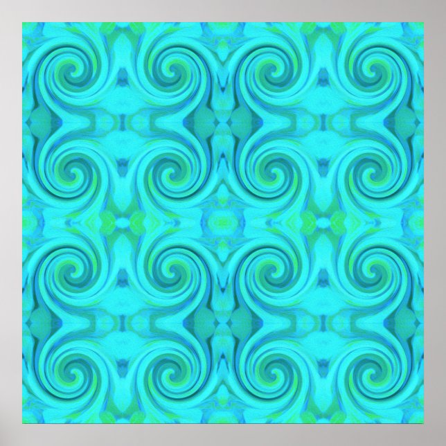 Póster Groovy Cool Abstract Aqua Liquid Art Swirl Pattern (Frente)