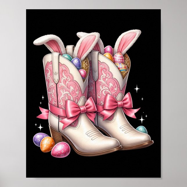 Póster Groovy Cute Easter Huevos Boots Cowboy Occidental  (Frente)