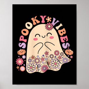 Póster Groovy Cute Kawaii Ghost Floral Spooky Vibes Hippi