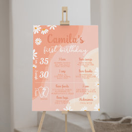 Póster Groovy Daisy Primer Rótulo de cumpleaños