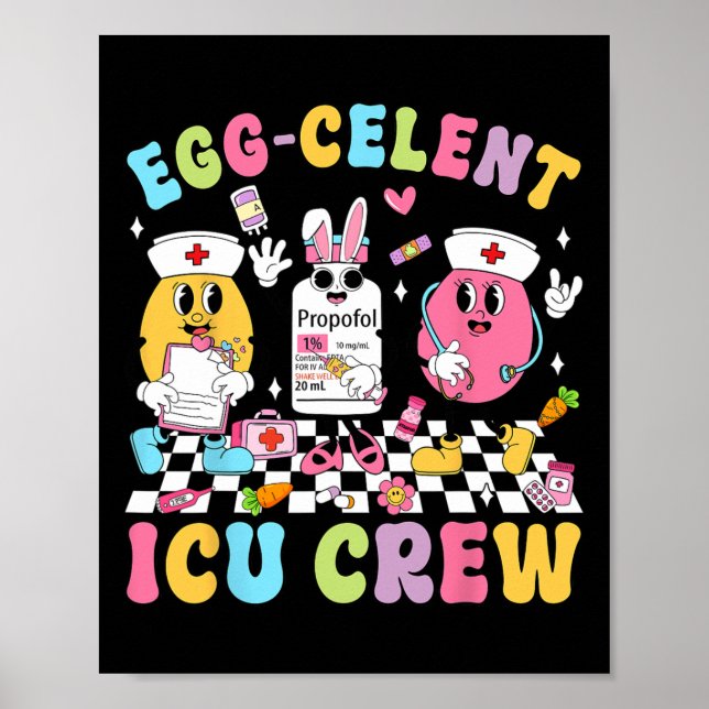 Póster Groovy Easter Day Egg-celent Icu Equipo de conejit (Frente)