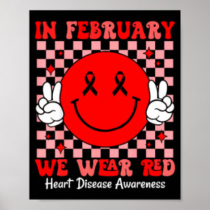 Póster Groovy En Febrero Usamos Rojo Por La Enfermedad De