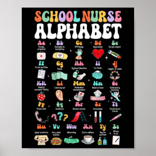 Póster Groovy Enfermera Escolar Alfabeto Divertido Lindo