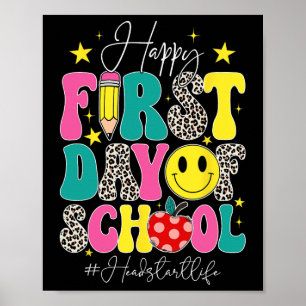 Póster Groovy Feliz Primer Día De Colegio Iniciando La Vi