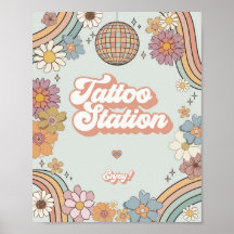 groovy floral 70s estación de tatuajes retro signo
