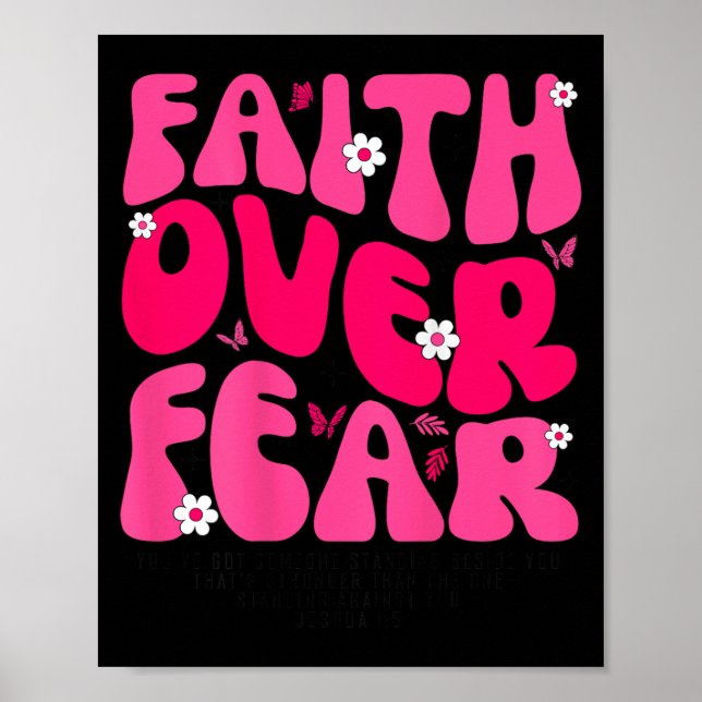 Póster Groovy Floral Faith Over Fear Religious God Christ (Frente)