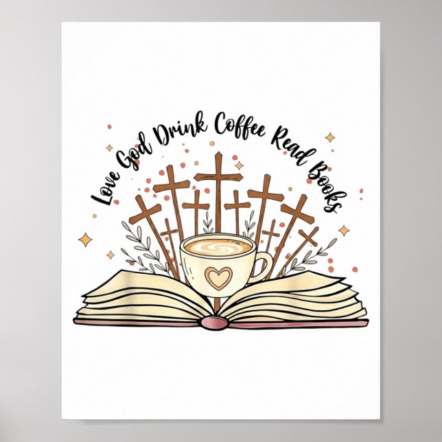 Póster Groovy Flowers Love God Drink Coffee Read Books Ch (Frente)