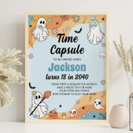Póster Groovy Ghost Boo Rótulo de la cápsula del cumpleañ