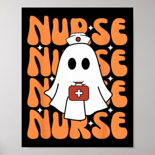 Póster Groovy Halloween Enfermera Fantasma Divertido disf