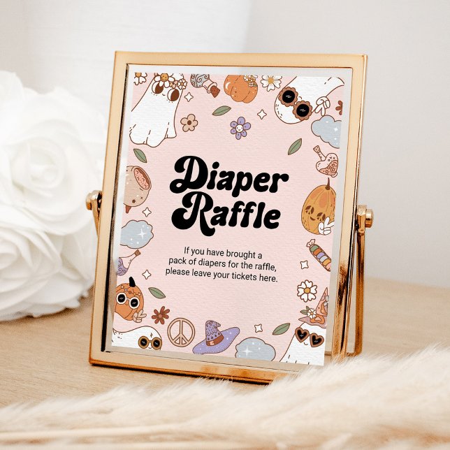 Póster Groovy Halloween Fantasma Baby Shower Diaper Raffl (Subido por el creador)