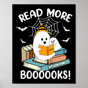 Póster Groovy Halloween Ghost Leer más libros Bibliotecar