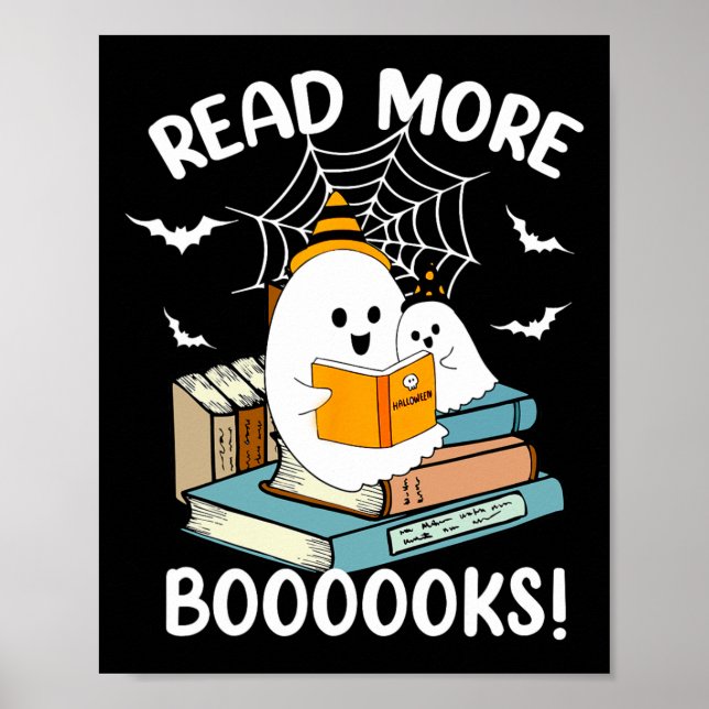 Póster Groovy Halloween Ghost Leer más libros Bibliotecar (Frente)