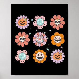 Póster Groovy Halloween Sonrisa cara Disco Retro Calabaza