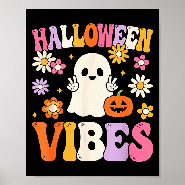 Póster Groovy Halloween Vibes Costume Ghost Pumpkin  (Frente)