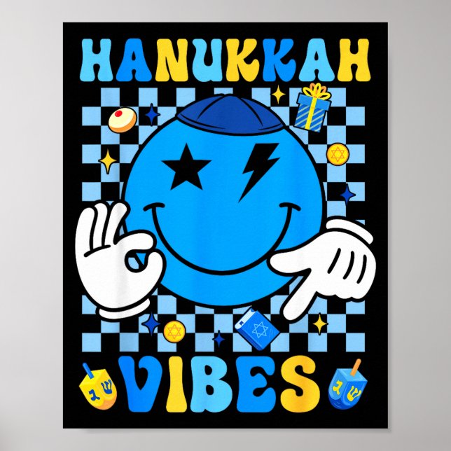 Póster Groovy Hanukkah Vibes Chanukah Pajama Happy Hanukk (Frente)