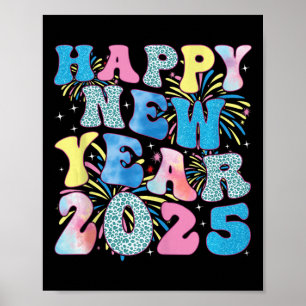 Póster Groovy Hello New Year 2025 Family Matching Celebra