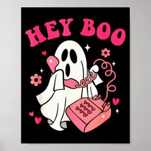 Póster Groovy Hey Boo Fantasma Lindo Divertido Halloween 