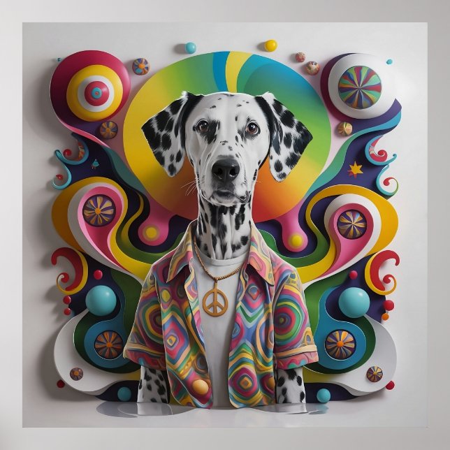 Póster Groovy Hippie Dalmatian, 60 (Frente)