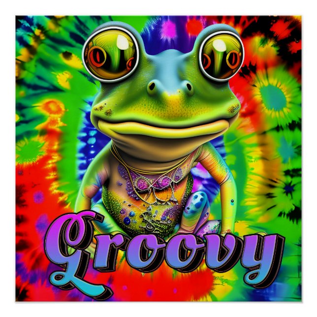 Póster Groovy Hippie Trippy Frog Psychedelic (Anverso)