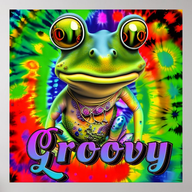 Póster Groovy Hippie Trippy Frog Psychedelic (Frente)