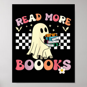 Póster Groovy Leer Más Libros Cuto Ghost Boo Niños divert
