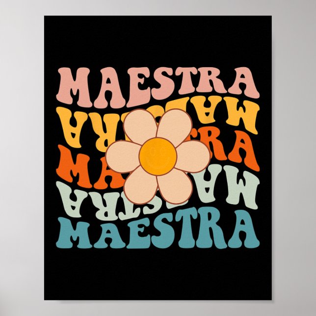 Póster Groovy Maestra Profesora De Español Vuelta Al Cole (Frente)