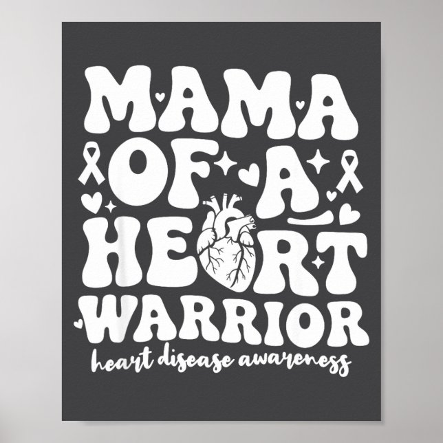 Póster Groovy Mama Of A Heart Warrior Chd Awareness Heart (Frente)