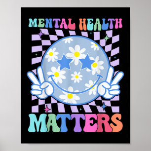 Póster Groovy Mental Health S Flower Autism Smile Face