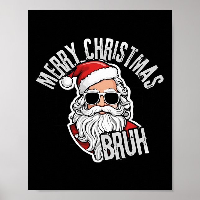 Póster Groovy Merry Christmas Santa Bruh Checkered Retro (Frente)