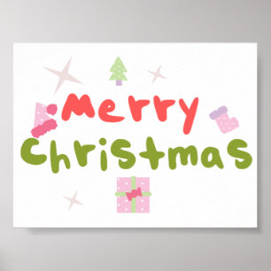 Póster Groovy Merry Christmas Tree Bubble Letters