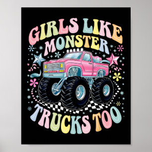 Póster Groovy Monster Truck Chicas de cumpleaños como Mon