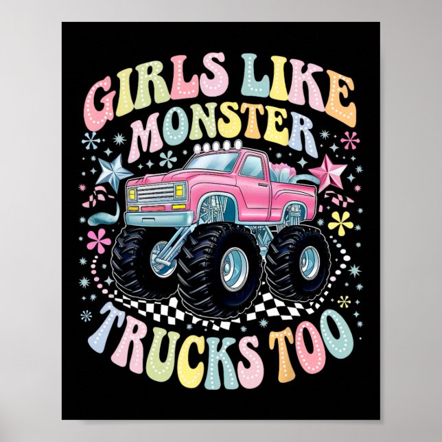 Póster Groovy Monster Truck Chicas de cumpleaños como Mon (Frente)