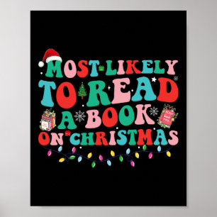 Póster Groovy Navidad Más Probable Que Lea Un Libro En Ch