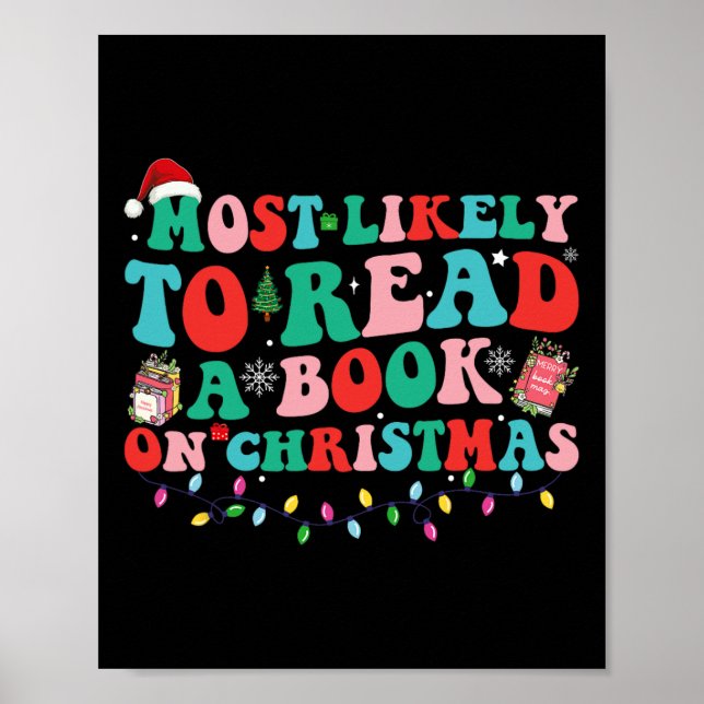 Póster Groovy Navidad Más Probable Que Lea Un Libro En Ch (Frente)
