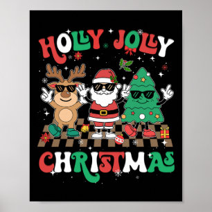 Póster Groovy Navidades Xmas Reindeer Santa Tree Boys Gir