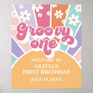 Póster Groovy One arcoíris de sol margarita