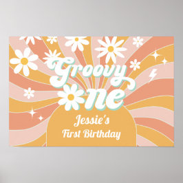 Póster Groovy One Boho Retro Daisy Sunshine primer cumple