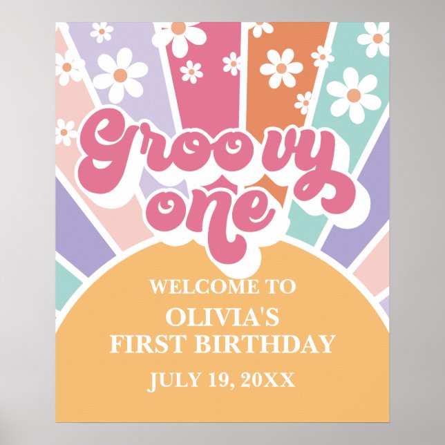 Póster Groovy One Rainbow Sunshine daisy (Frente)