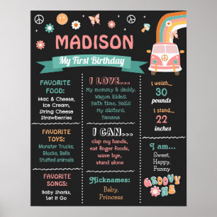 Póster Groovy One Retro Daisy Birthday Milestone Rótulo