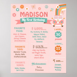 Póster Groovy One Retro Daisy Birthday Milestone Rótulo