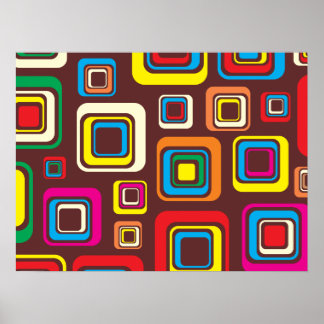 Póster Groovy Patrón de mosaico de los años 70 cuadrado e