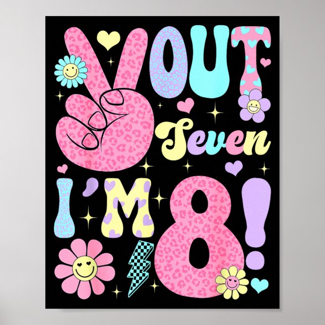 Póster Groovy Peace Out Seven I'm 8 Years Old 8th Birthda (Frente)