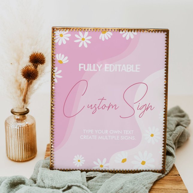 Póster Groovy Pink Daisy Birthday Party Table Rótulo (Subido por el creador)