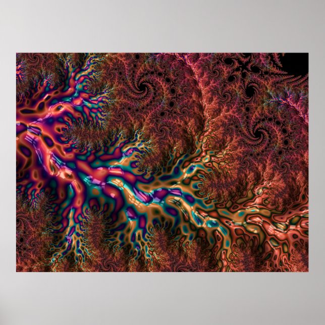 Póster Groovy Psicodélico Trippy Funky Colorido Fractal (Frente)