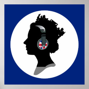 PÓSTER GROOVY QUEEN ELIZABETH WITH DJ HEADPHONES