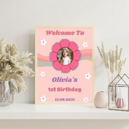 Póster Groovy Rainbow Birday Party, signo de bienvenida